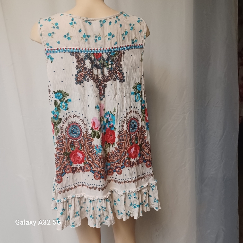 Bila Cream Sleeveless Ruffled Blouse Bohemian Chic Size XL - Picture 7 of 11